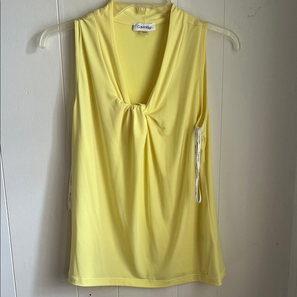 Calvin Klein Pale Yellow Knot-Front Sleeveless Tank